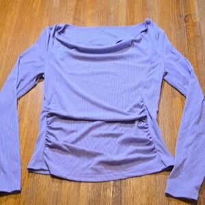 Women Small Lavender Purple Maternity Ruched Sides Scoop Neck Long Sleeve Blouse